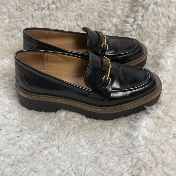 Sam Edelman Laurs Black Leather Platform Loafers Chunky Heel Horsebit SZ… - Picture 1 of 14
